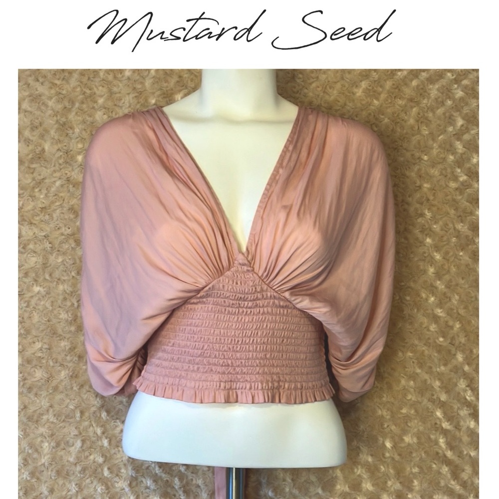 🌷Mustard Seed Blush Pink V-neck Smocked Blouse with Dolman Sleeves S NWT